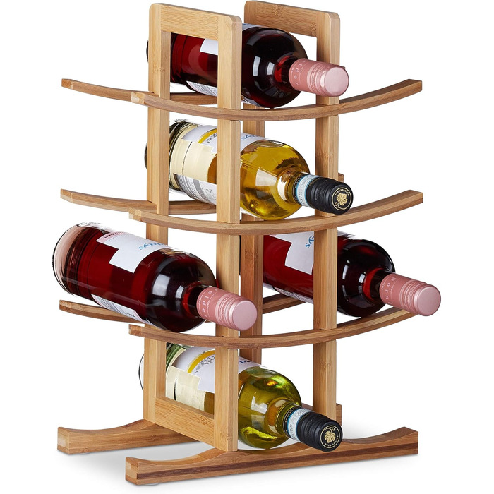 Стелаж для вина Relaxdays з бамбука, на 12 пляшок, 4 яруси, горизонтальне зберігання, самостійна підставка, 42,5x30x16 см, натуральний колір