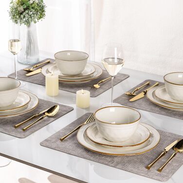 Набір посуду GBHOME Keramik з кераміки (12 предметів) – керамічний посуд, ручної роботи, для 4 осіб, білий