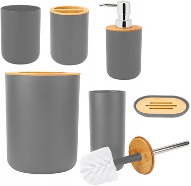 Набір аксесуарів для ванної кімнати 6в1: кошик, мильниця, тримач для паперу, сірий