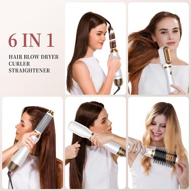 Air Styler 6 в 1: Набір для укладки волосся з фен-щіткою, дифузором та плойкою, для створення об'єму, локонів та випрямлення (сірий)