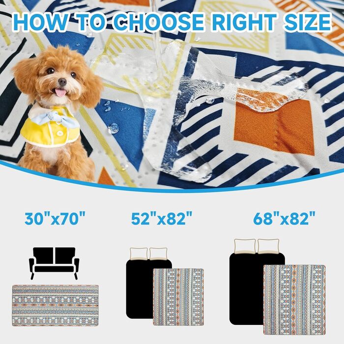 Водонепроникний двосторонній плед для собак, Boho-дизайн, захист дивану, 178 x 76 см