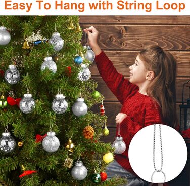 Шарм-кулі для ялинки, пластикові, срібні, 6 см, набір 30 шт. з петелькою