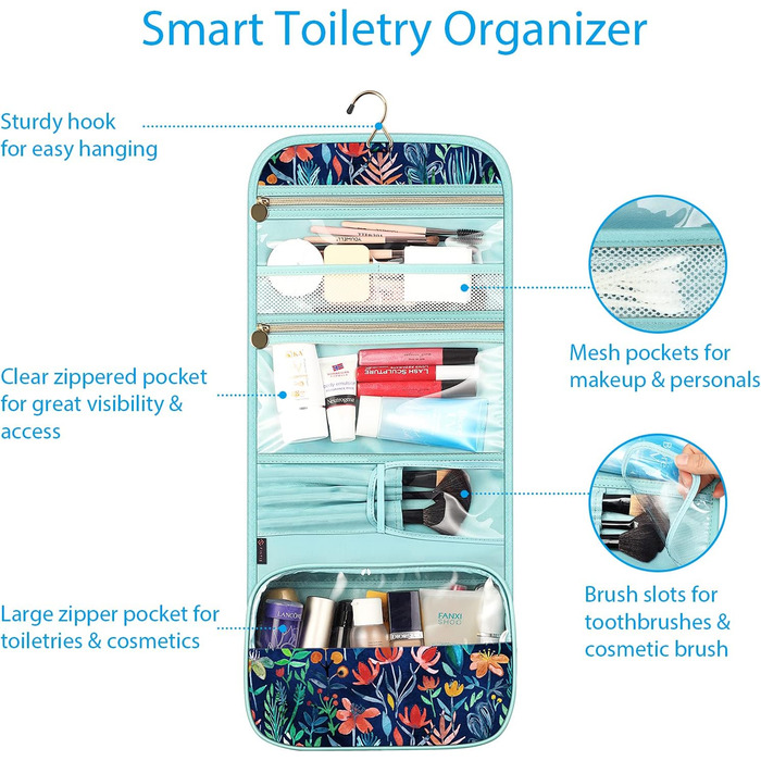 Fintie Косметичка-органайзер для подорожей, велика водонепроникна сумка для макіяжу, для жінок та дівчат, принт 'Джунглі Ніч'