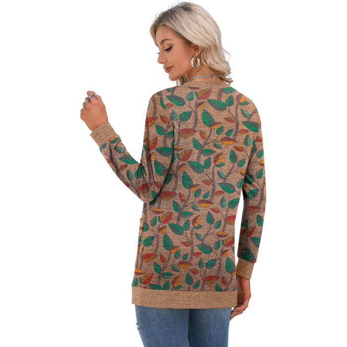 Жіночий трикотажний кардиган Grecerelle з довгими рукавами, V-подібним вирізом, з кишенями та ґудзиками, осінь, колір 'Коричневе листя'