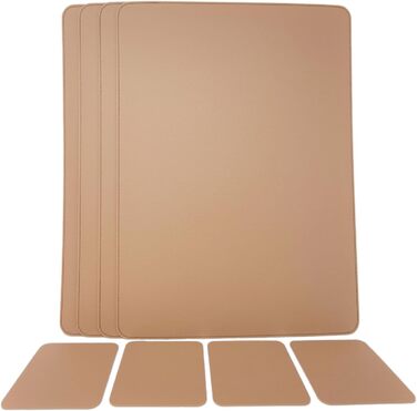 Nikalaz Placemats and Coasters (Set of 4) made of recycled leather, placemats, 4 placemats and 4 coasters, placemats and coasters 10 x 10 cm (40 x 30 cm, Camel)