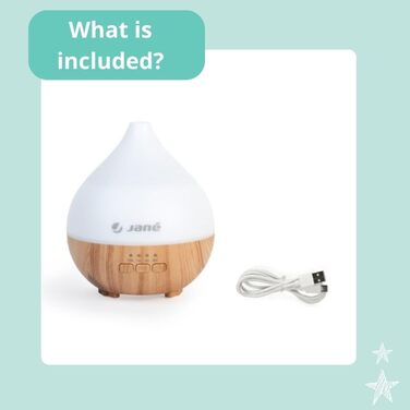 Зволожувач повітря для дітей Jané, тихий, 140 мл, 7 кольорів LED, для аромаолій, таймер, з дерева
