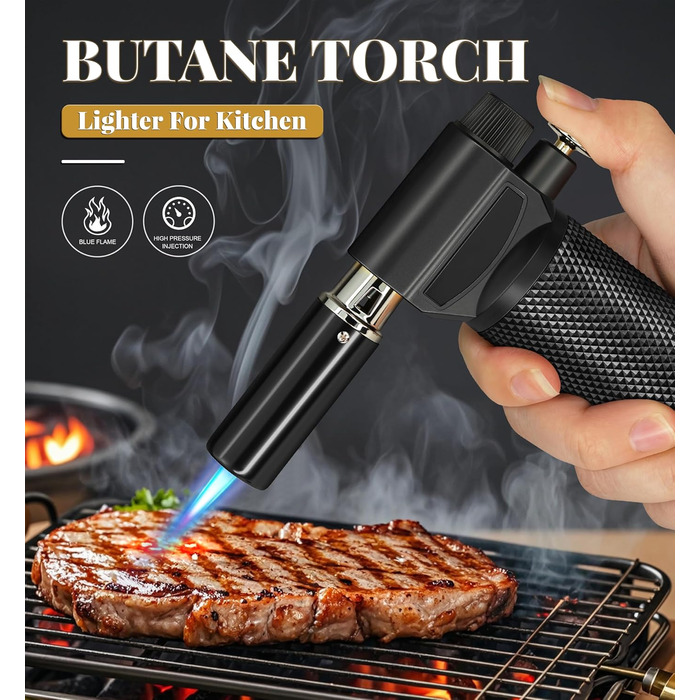 Газовий запальник для кухні з регульованим полум'ям Jet, одноручний, для приготування їжі, грилю, паяння (без газу), Zq1-bk