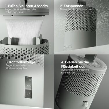 Безструмний осушувач повітря AbsoDry до 25 м² - З наповнювачем, з переробленого пластику - Для вітальні, ванної, підвалу - Осушувач для квартири