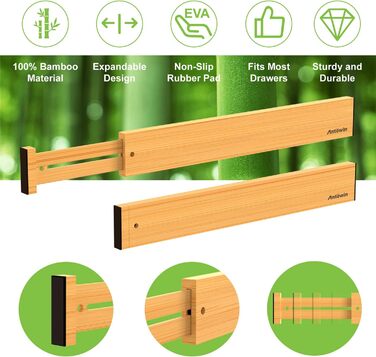 ANTOWIN Adjustable Drawer Dividers Bamboo (43-56 cm), Drawer organizer, spring-loaded, Kitchen, dresser, bathroom, bedroom, baby drawer, desk organization system