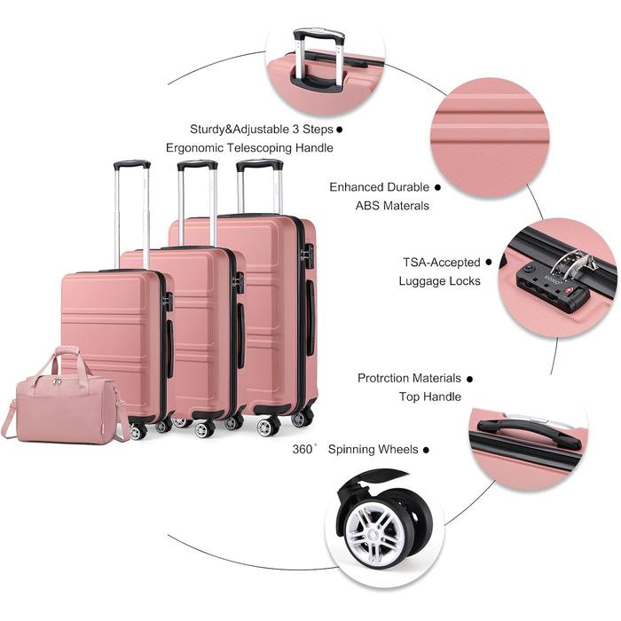Набір валіз KONO 55 см: 2 валізи, ручна валіза з роликами, набір валіз, сумка для Ryanair, кремово-білий (рожеве золото, 4 валізи)