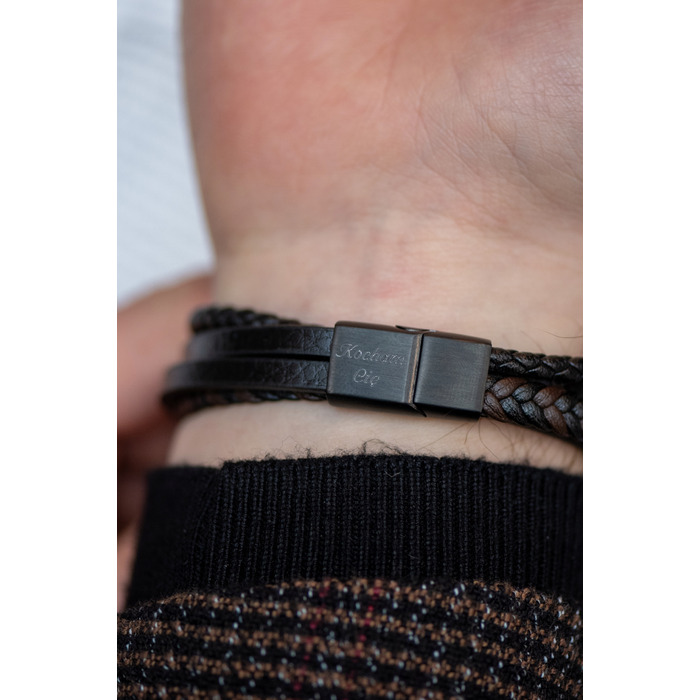 Чоловічий шкіряний браслет LUXMEN, чорний, регульований, з гравіюванням, 21 см