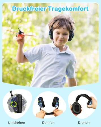 Навушники для захисту від шуму ZOHAN 030 для дітей 3-18 років, блакитні, з графіті