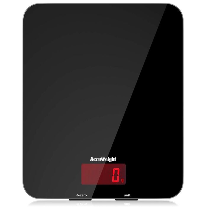 Кухонні ваги ACCUWEIGHT 5 кг з LCD-дисплеєм з міцного скла, функція тарування, ваги для листів, висока точність до 1 г, для випічки, приготування їжі, ювелірних виробів, батарейки в комплекті, автоматичне вимкнення, чорний