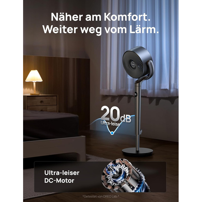 Вентилятор підлоговий Dreo, 102 см, 3 режими, 8 швидкостей, срібний, потужний, 1200 м³/год, 26 м відстань, 120° осциляція
