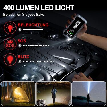 Powerbank для автомобіля Starthilfe 7000A 12V: Зарядний пристрій для авто з LED-ліхтариком, підходить для бензинових та дизельних двигунів до 10.0 л