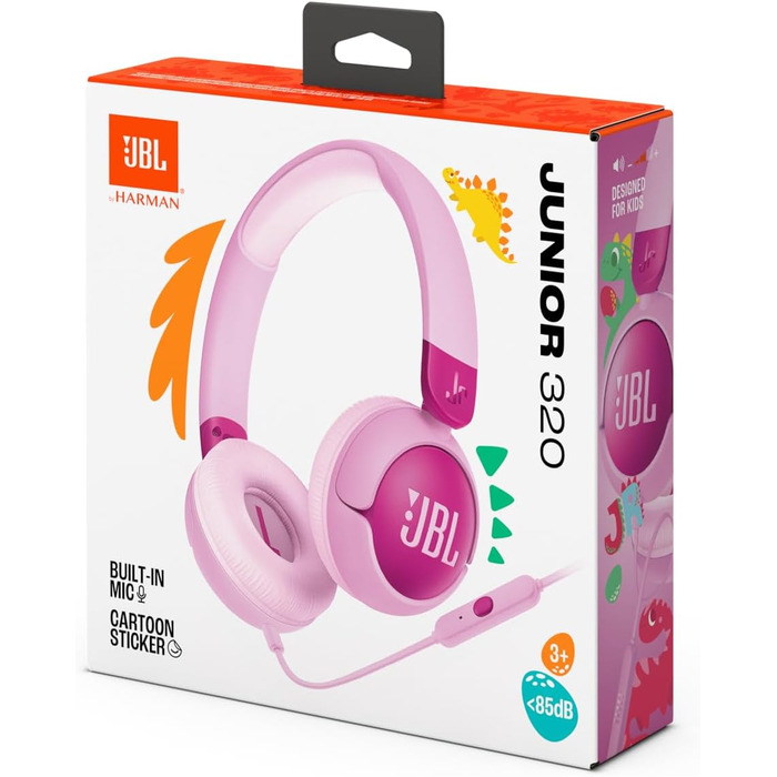 Навушники JBL Junior 320 для дітей з мікрофоном, кабель, безпечний звук, блакитний (фіолетовий)