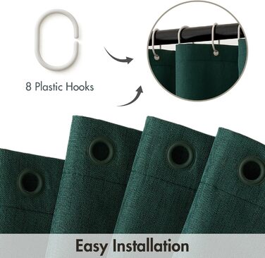 MIULEE Дзеркальний душовий завіс з льону, 120x200 см, важкий, готельний, люкс, поліестер, водонепроникний, з антигрибковим покриттям, для ванної кімнати, з 8 кільцями (1 шт., темно-зелений)