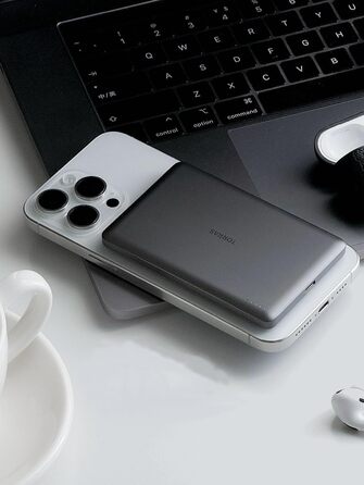 Powerbank TORRAS MiniMag Ultra Slim для iPhone 17 Pro Max, 5000mAh, MagSafe, USB-C, бездротова, сірий титан