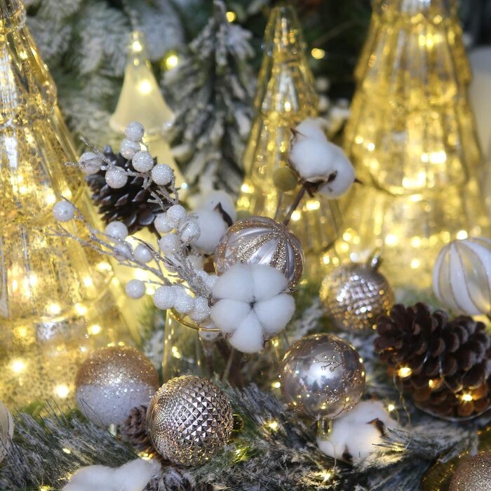 Декоративна куля на ялинку Sea Team з малюнком та блискучим прикрасою, набір (60 мм, шампань)