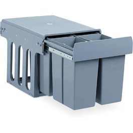 Вбудований відро для сміття Relaxdays, сірий, 15 л + 2 x 8 л, для кухонної шафи, пластик, 35 x 34 x 48 см