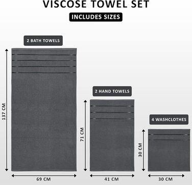 Набір рушників Utopia Towels 8 шт. (2 великі, 2 середні, 4 маленькі) з петлею для підвішування, 97% бавовна, швидковисихаючі, сірий колір