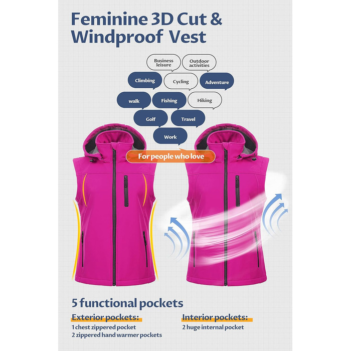 Легка софтшеллова жилетка CREATMO для жінок, вітронепроникна, з віднімною капюшоном, фіолетовий, XS