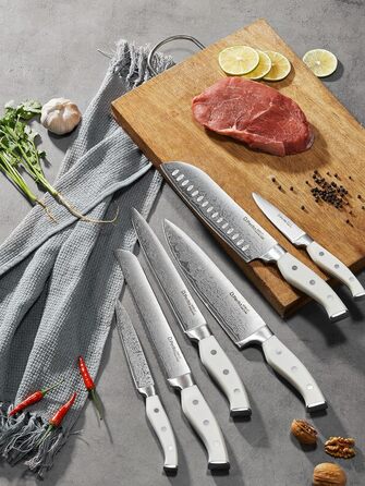 D.Perlla 14-Piece Self-Sharpening Knife Block Set - Professional Stainless Steel Kitchen Knife Set with Plastic Handle & Wooden Block (Brown)