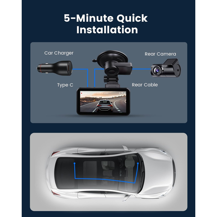 Відеореєстратор COOLCRAZY Dashcam Auto: 4K UHD, Dual камера, GPS, WiFi, 64GB SD-карта, IPS 3