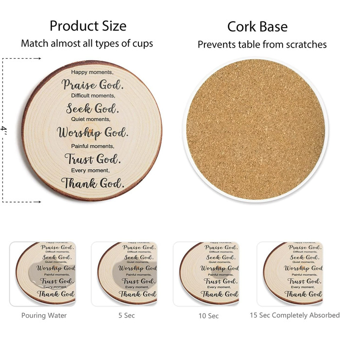 Hoomey Drink Coasters with Bible Verses, 6 Pack - Absorbent Drink Coasters with Holder, Ceramic Coasters with Cork Back for Table Protection, Christian Coasters, Christian