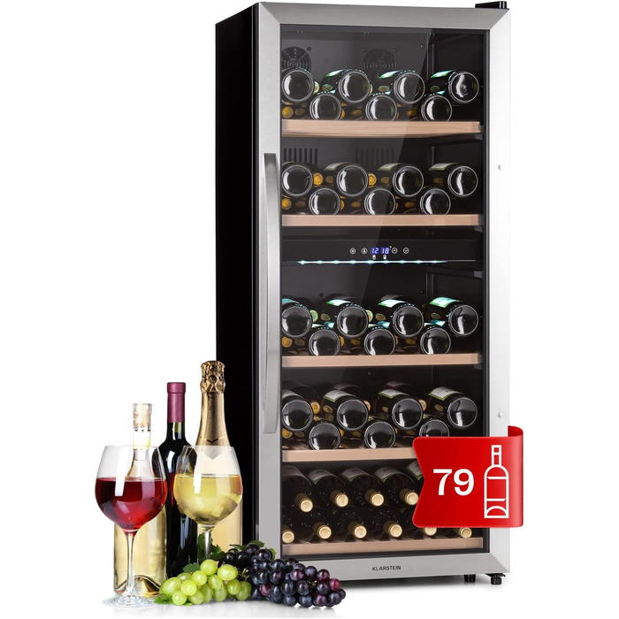 Klarstein Wine Refrigerator - Freestanding 33 Bottle Wine Cooler with Dual Zone & Glass Door - Indoor/Outdoor Beersafe with LED Lighting - 5-18°C