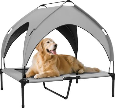 PawHut Підвищене собаче ліжко з балдахіном, ліжко для домашніх тварин, вулиця, лежанка для собак з дахом, дихаюча, для міні та маленьких собак, Оксфорд 61 x 46 x 63 см (Д 91 x Ш 76 x В 89 см, світло-сірий)