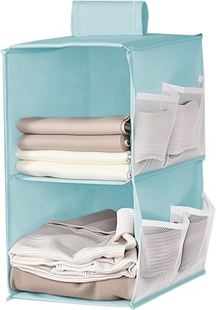 Настінна полиця-органайзер для шафи, 4 відділення, 12 кишень, для спальні, сімейного гардеробу, складана, універсальна, 30 x 22.5 x 80 см (Блакитна, 2 яруси)