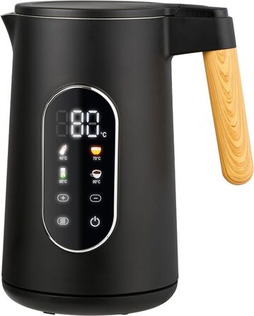 Електричний чайник з регулюванням температури 1.7л, 2200W, чорний, з дерев'яною обробкою