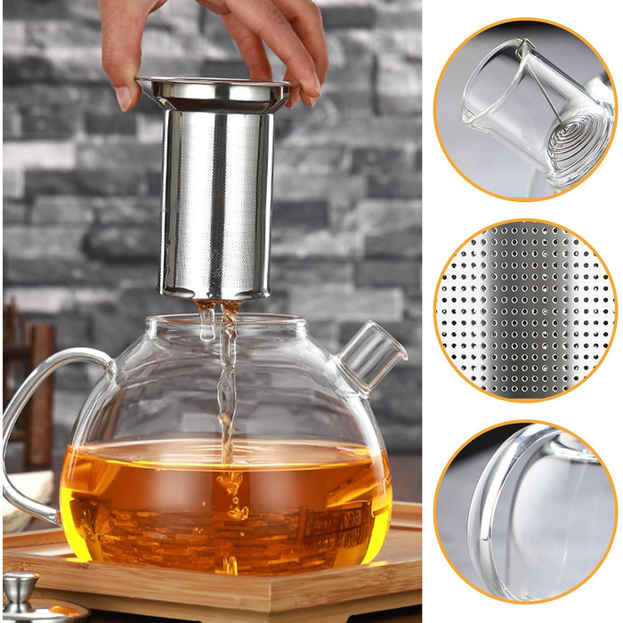 Скляний чайник для заварювання чаю Teekanne з підставкою-підігрівачем та ситечком, боросилікатне скло, 1500 мл