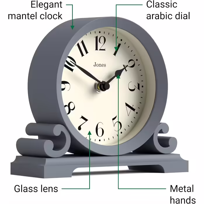 JONES CLOCKS® Saloon Table Clock | Traditional Double Scroll Design | Green | Contemporary Classic Style for Desk, Table, Shelf, or Nightstand (Navy)
