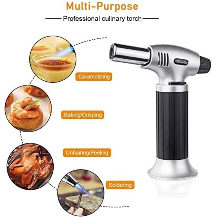 Газовий пальник Flintronic для приготування Creme Brulee, BBQ, кемпінгу, кодування. 3-х дюзовий, з безпечним замком, 2 щітки (Butan не входить)