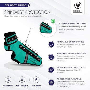 Жилет CoyoteVest SpikeVest для собак, захист від койотів та хижаків, жилет для маленьких собак, світловідбиваючий, США (M, Королівський блакитний)