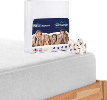 Waterproof mattress protector and wetness protection 160x200 cm, Oeko-TEX® Standard 100 cotton & fitted sheet fastening: incontinence pad & mattress protection, also as a replacement for fitted sheets.