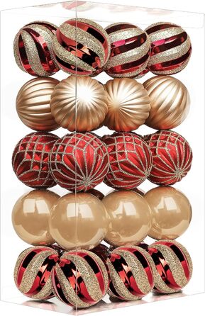 Прикраси для ялинки Shareconn 30 шт. Діаметр 6 см (60 мм), червоний та золотий колір, міцні, для ялинки та святкування