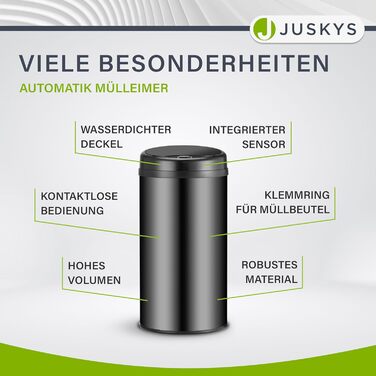 Відро для сміття Juskys з датчиком руху, 30 л, нержавіюча сталь, з кришкою-затискачем для пакетів, безконтактне відкриття