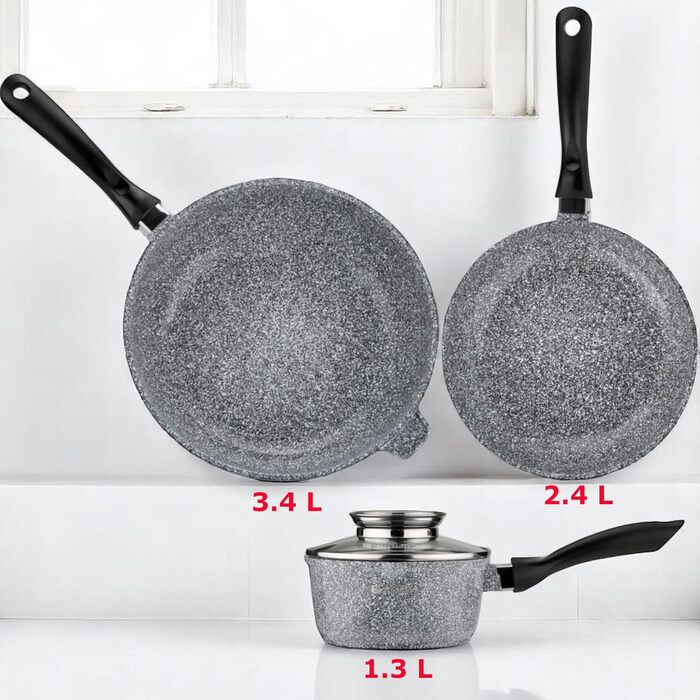 Набір каструль та сковорідок EliteHoff Induktion, 17 предметів, з антипригарним покриттям, для всіх типів плит, нержавіюча сталь, сірий, E-7031