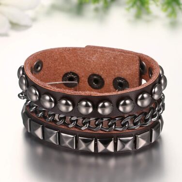Чоловічий широкий шкіряний браслет JewelryWe в стилі панк-рок з заклепками, регульований, чорний/коричневий