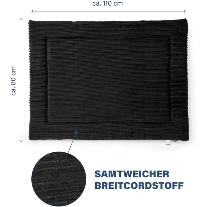 Килимок для собак Wallace & Jone Cardi, 60x45 см, чорний, з широкого корду, для маленьких собак