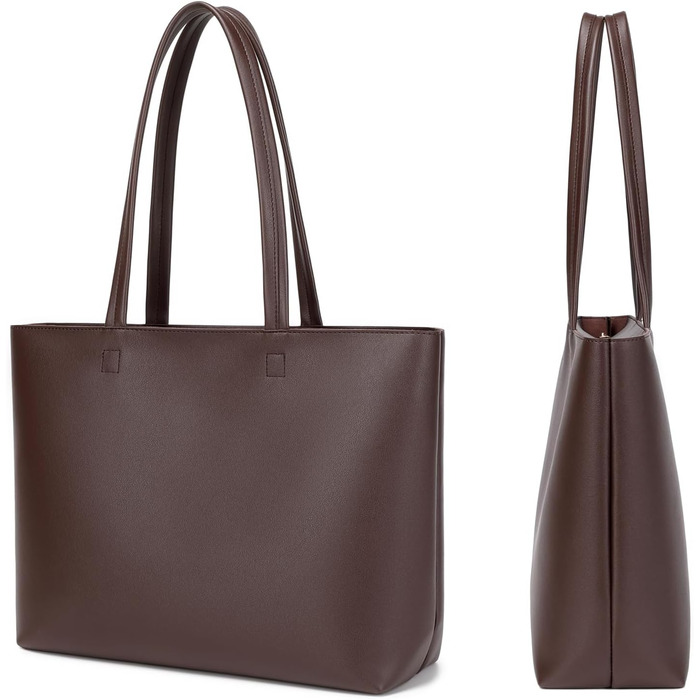 Жіноча сумка-шопер Tote Bag з PU шкіри для роботи, школи, покупок, застібка-блискавка, внутрішні кишені (Коричнева)