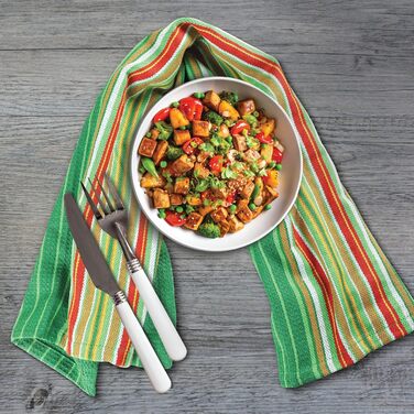 Urban Villa Salsa Striped Kitchen Towels, 100% Cotton, Multicolor, Highly Absorbent, Multi-Purpose Waffle Dish Towels for Cleaning, Soft Towels, 20 x 30 inches, 8 Pack