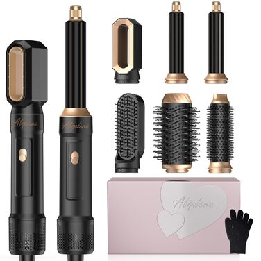 Набір для укладки волосся Atopskins 6 в 1: фен-щітка, локони, термощітка, 1000W, чорний