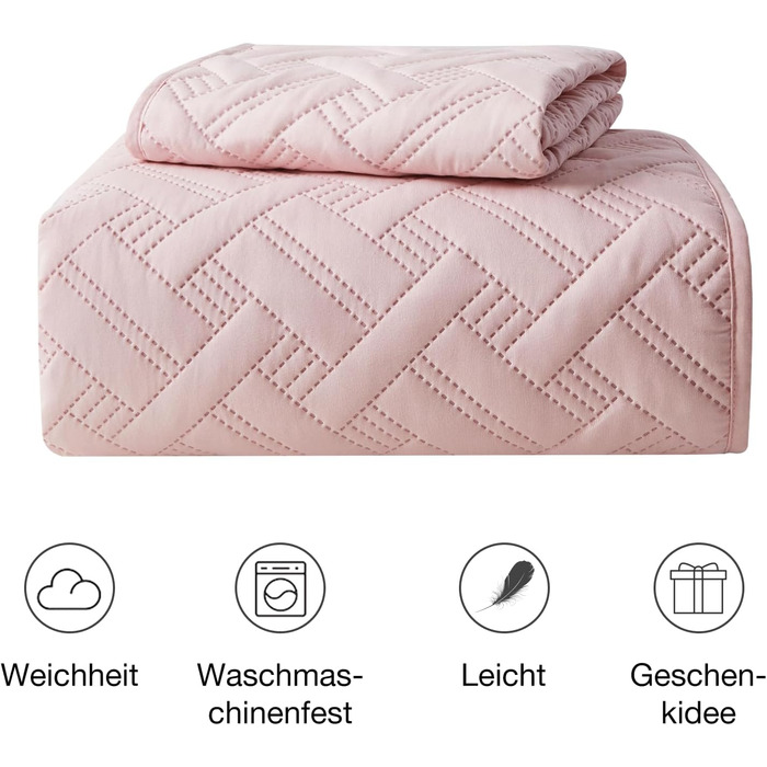Beeweed Bedspread Throw 220x240cm Pink, Bedspreads made of Microfiber, Quilted Throw Bedspread Cover Lightweight, Stepped Quilt sewn by Ultrasound with 2 Pillowcases, Basket Pattern Pink 220 x 240 cm