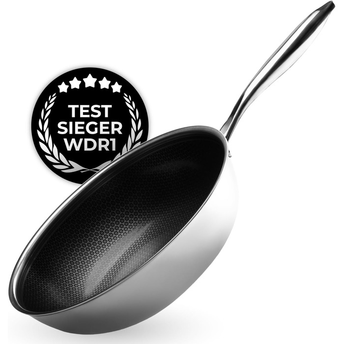 Wok Pfanne Onyx Cookware 30 см з антипригарним покриттям | Для всіх плит, включаючи індукційні | З нержавіючої сталі та алюмінію, до 260°C, без PFAS | Кухоль для смаження
