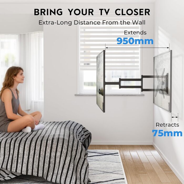 Кронштейн для телевізора BONTEC 950 мм, поворотний, нахильний, для 26-65 дюймів, VESA 400x400, до 35 кг