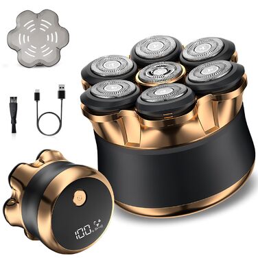 Електрична бритва чоловіча 7D Glatzen з плаваючою головкою, LED-дисплеєм, 2 режимами, Type-C зарядка, водонепроникна, акумулятор 120 хв, золотий колір